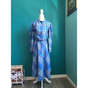 Vintage Plaid Shirt Dress in Blue size Med Large
